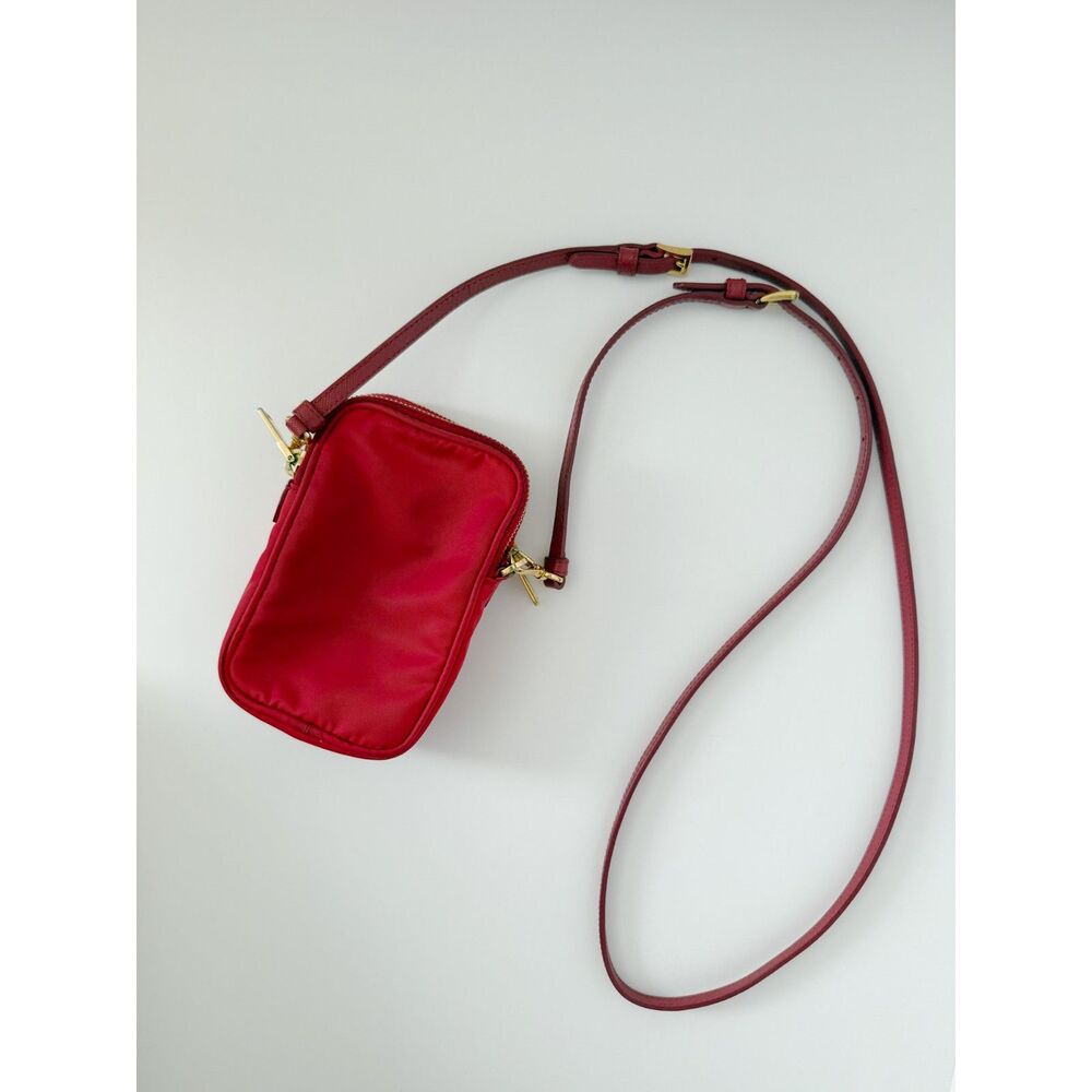 Prada Tessuto Double Zip Phone Case Crossbody Bag Red Nylon Mini Bag Authentic - Picture 2 of 8